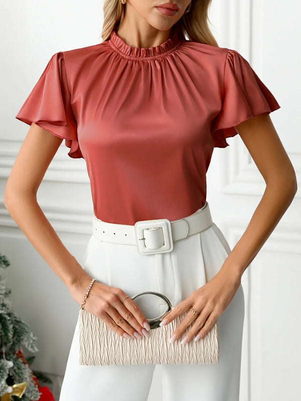 Ludowika Mock Neck Flutter Sleeve Blouse
