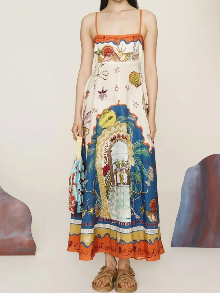 Ludowika Printed Square Neck Maxi Cami Dress