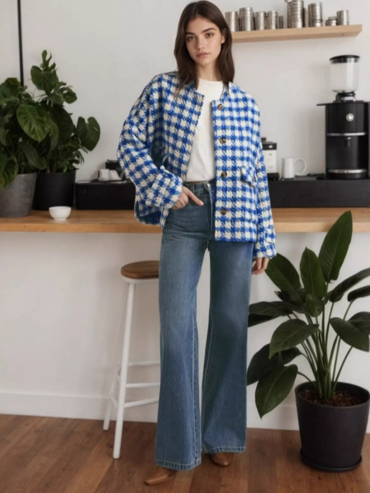 Ludowika Houndstooth Button Up Long Sleeve Jacket