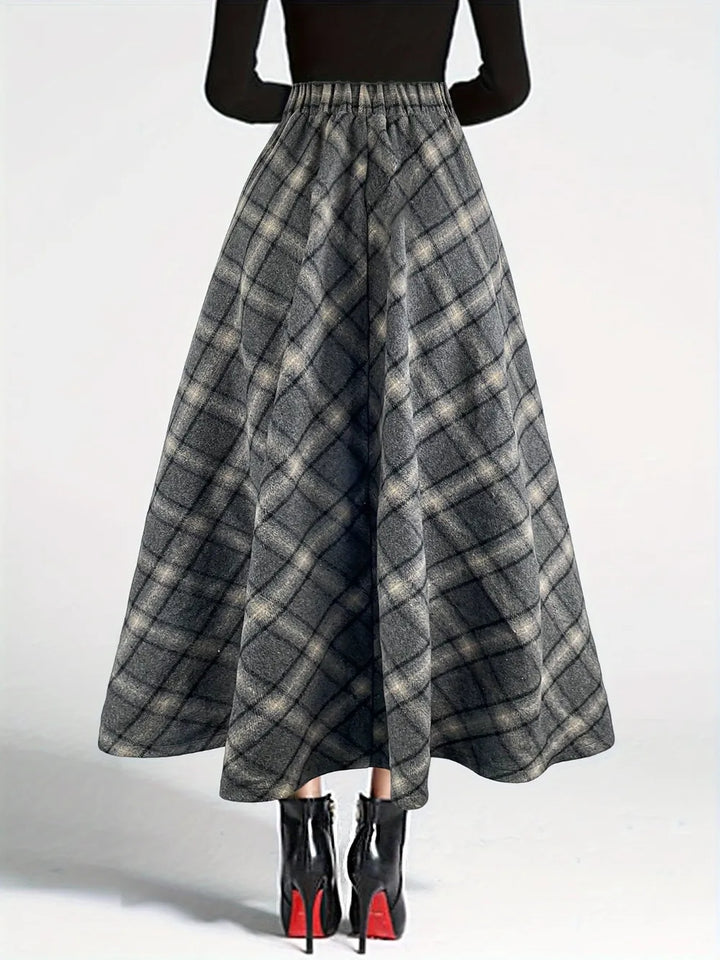 Ludowika Plaid Elastic Waist Midi Skirt