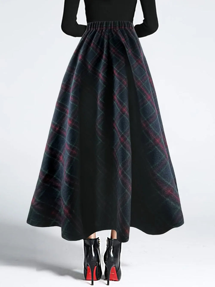 Ludowika Plaid Elastic Waist Midi Skirt