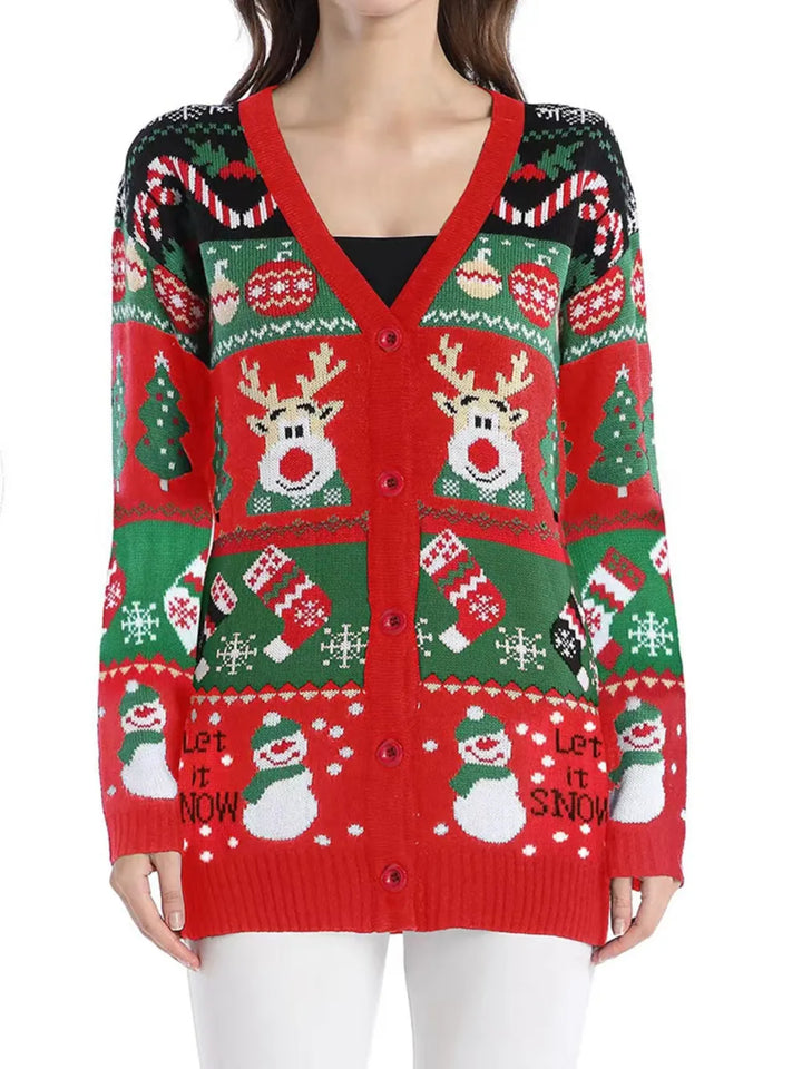 Ludowika Christmas Reindeer Button Up Long Sleeve Cardigan