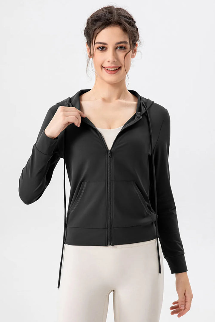 Ludowika Drawstring Zip Up Hooded Active Outerwear