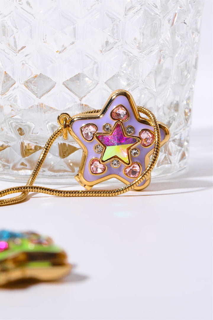Rhinestone Decor Star Box Pendant Necklace - Ludowika 