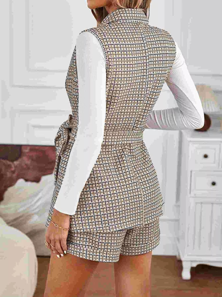 Ludowika Houndstooth Lapel Collar Vest Coat and Shorts Set