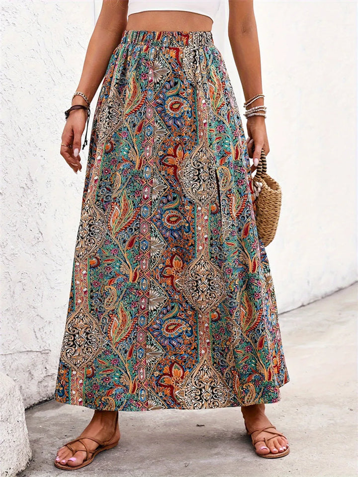 Ludowika Slit Printed Elastic Waist Skirt