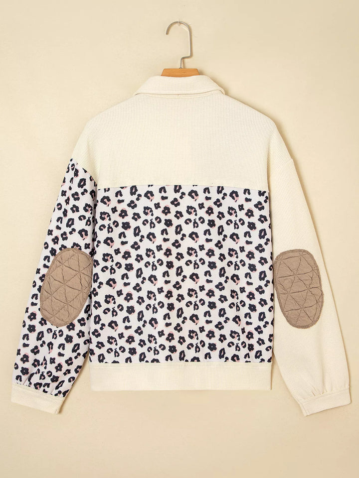 Ludowika Leopard Waffle Quilted Patchwork Button Front Jacket