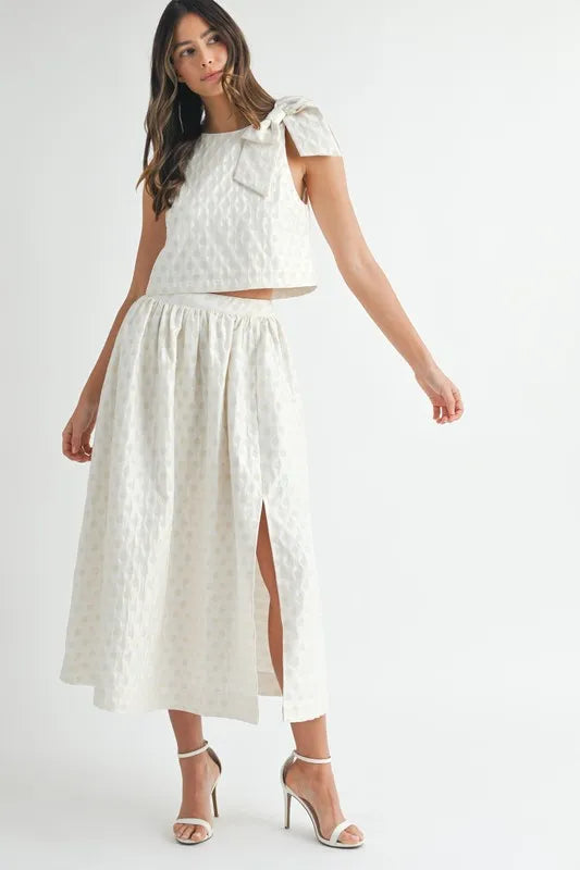 Taffeta Polka Dot Shoulder Ribbon Top and Skirt Set - Ludowika 