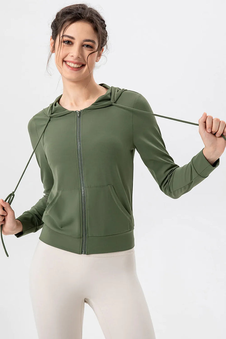 Ludowika Drawstring Zip Up Hooded Active Outerwear