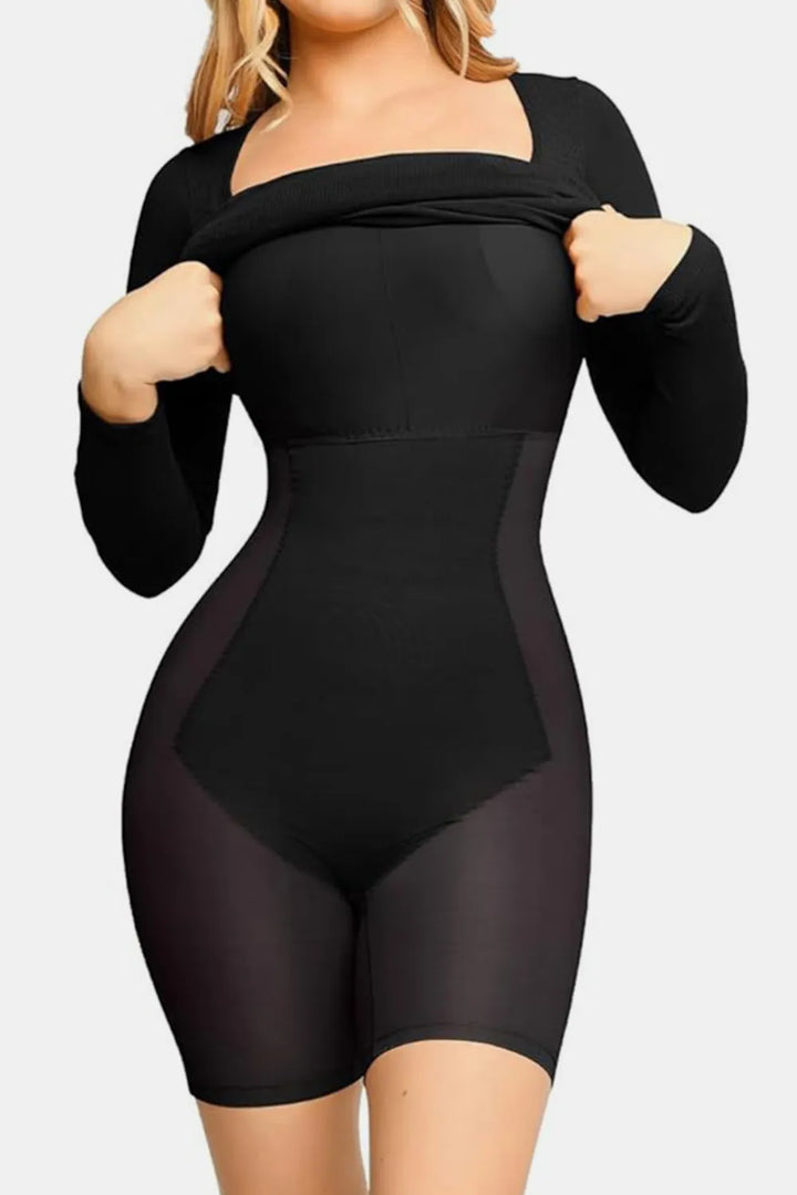 Ludowika Full Size Built-In Shapewear Square Neck Long Sleeve Dress
