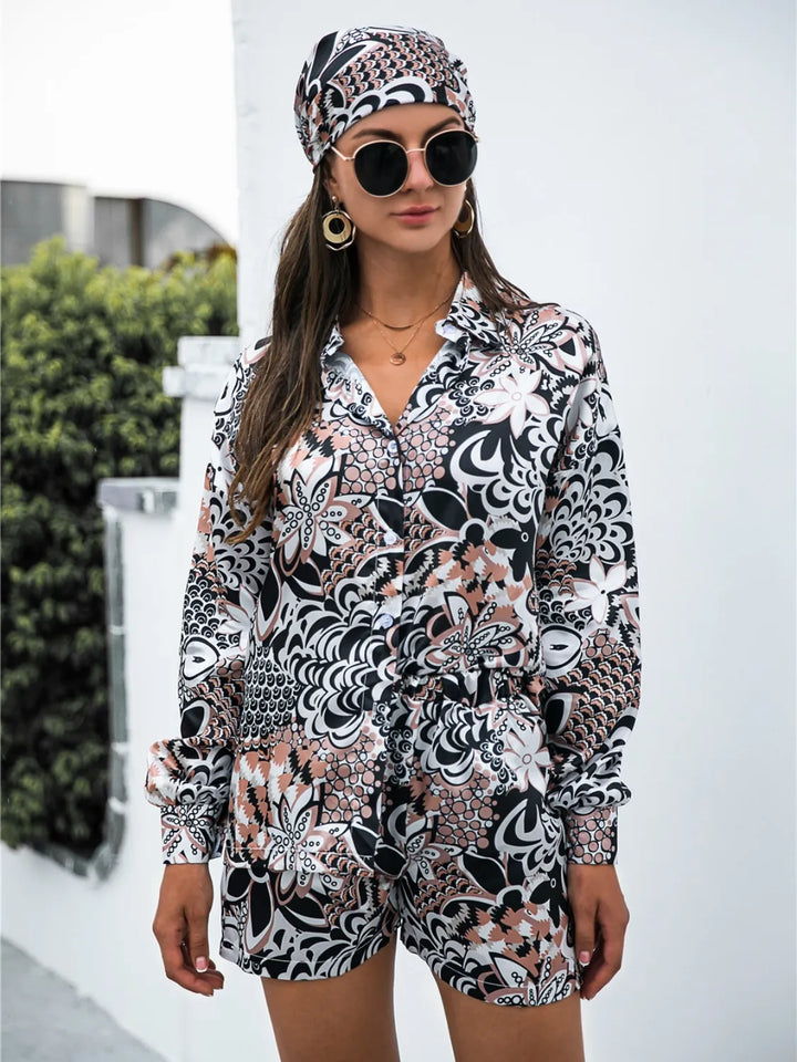 Ludowika Printed Button Up Long Sleeve Shirt and Shorts Set