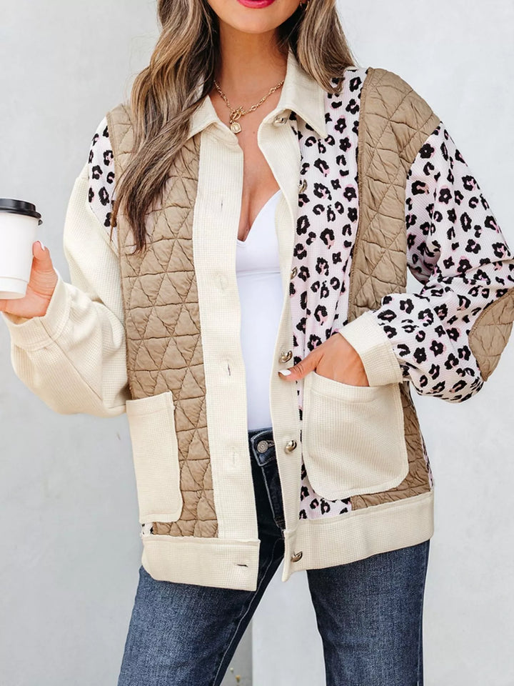 Ludowika Leopard Waffle Quilted Patchwork Button Front Jacket