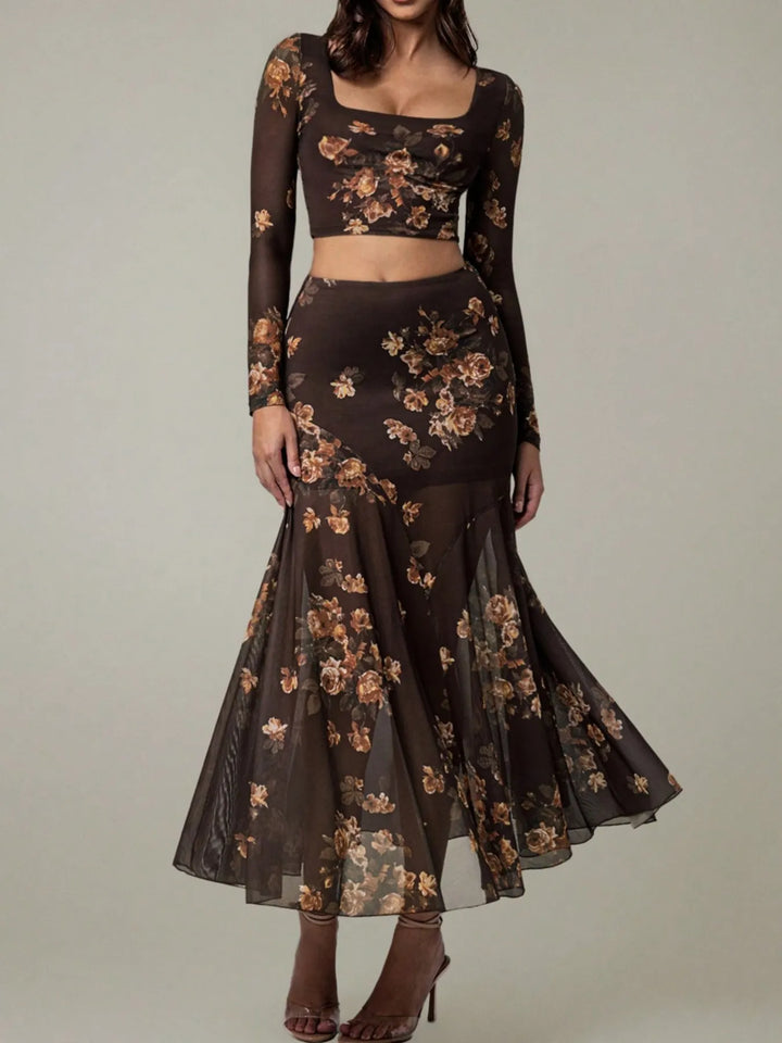 Ludowika Floral Square Neck Top and Skirt Set