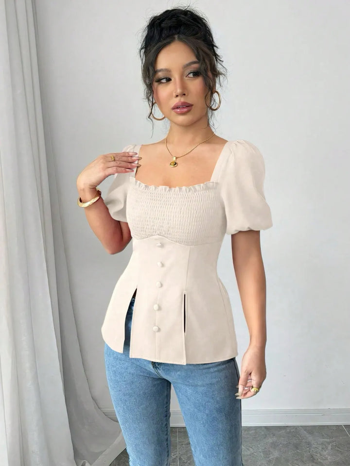 Ludowika Smocked Square Neck Short Sleeve Blouse