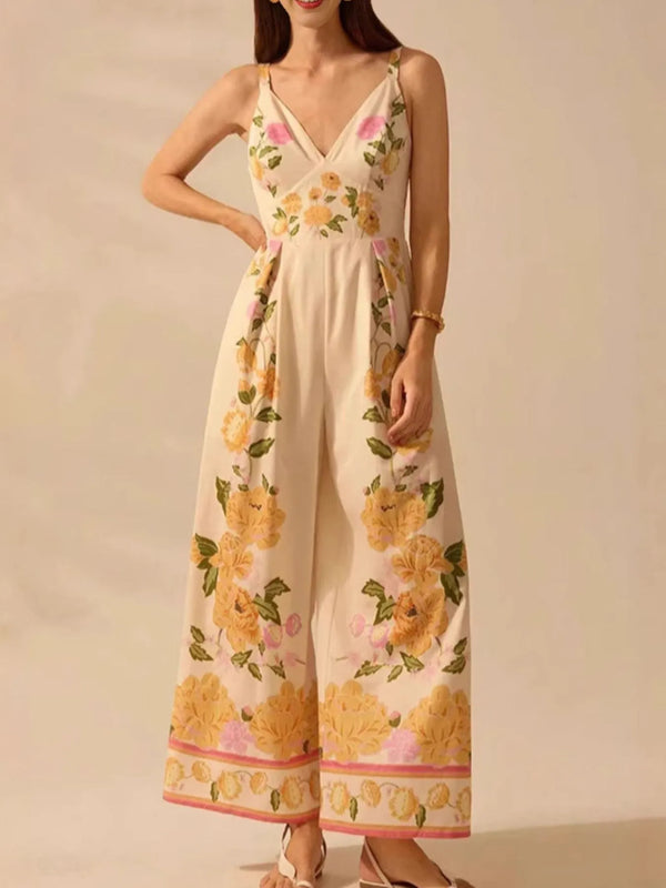 Ludowika Floral Print Wide-Leg V-Neck Cami Jumpsuit