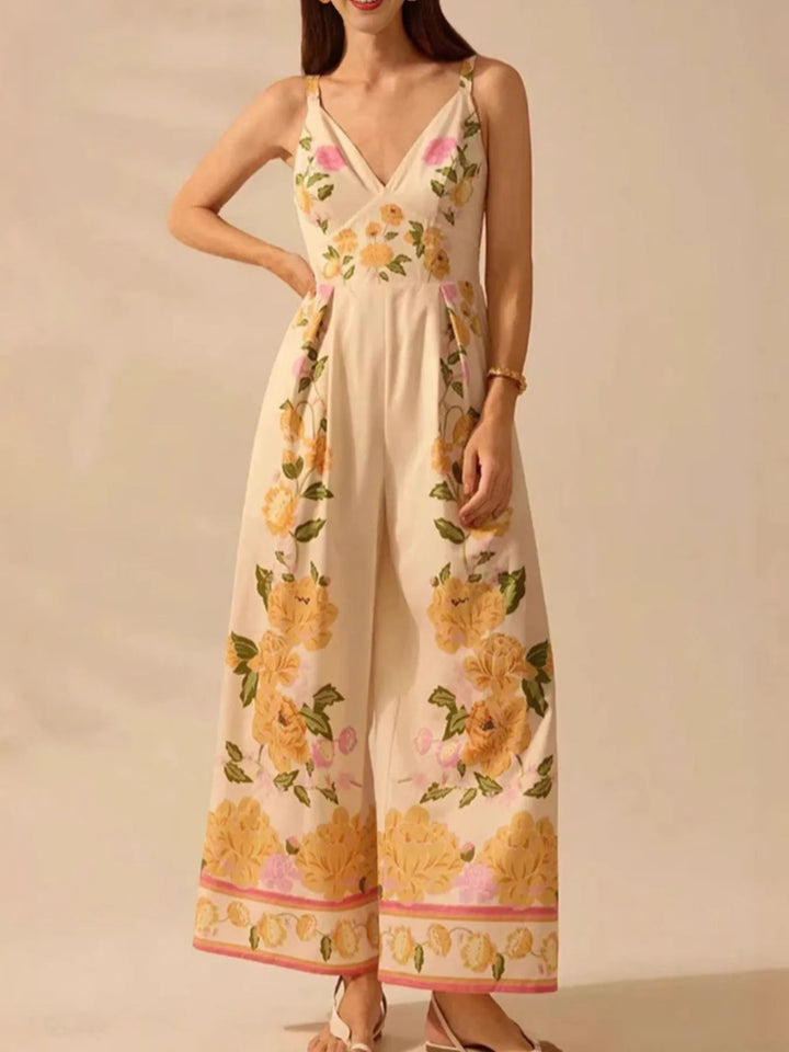 Ludowika Floral Print Wide-Leg V-Neck Cami Jumpsuit