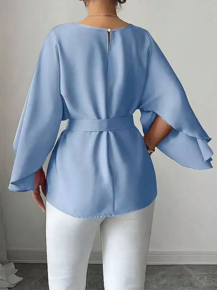 Ludowika Belted Round Neck Flutter Sleeves Blouse