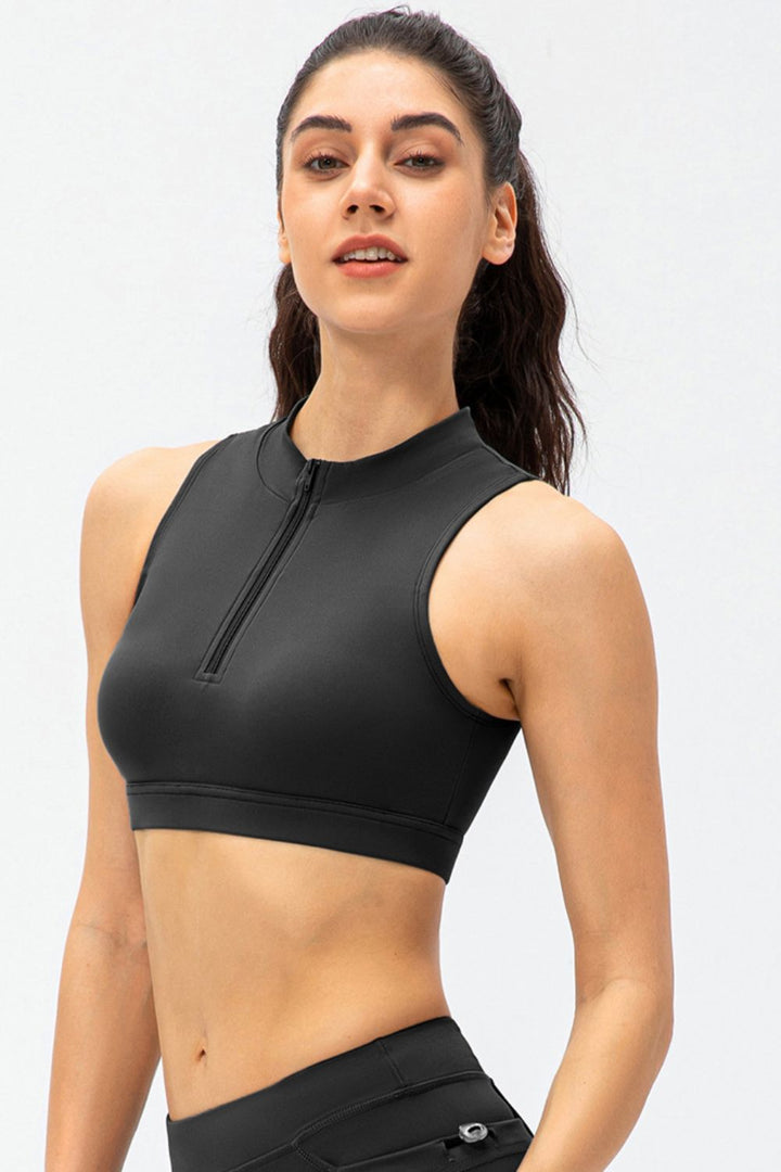 Ludowika Full Size Cropped Cutout Back Zipper Front Active Tank Top