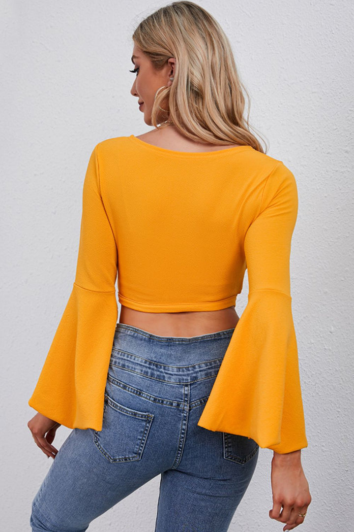 Ludowika Tie Front Flare Sleeve Cropped Top
