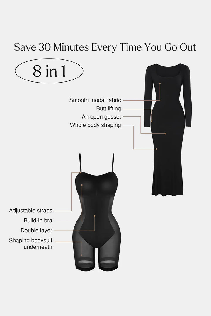 Ludowika Built-In Shapewear Square Neck Long Sleeve Maxi Dress