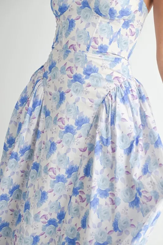 Sweetheart Neckline Floral Printed Midi Dress - Ludowika 