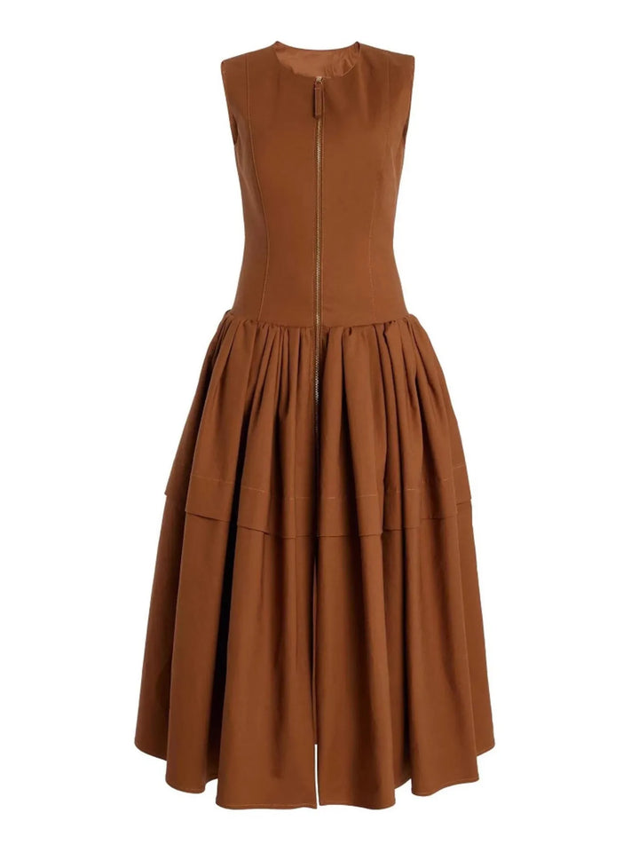 Ludowika Zip Front Round Neck Sleeveless Dress