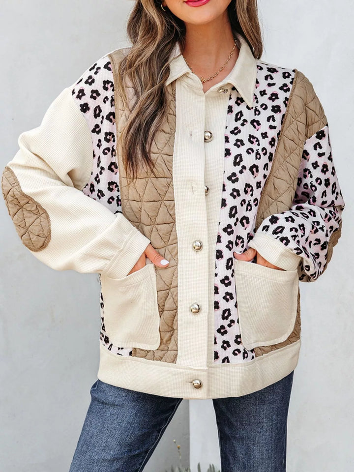 Ludowika Leopard Waffle Quilted Patchwork Button Front Jacket