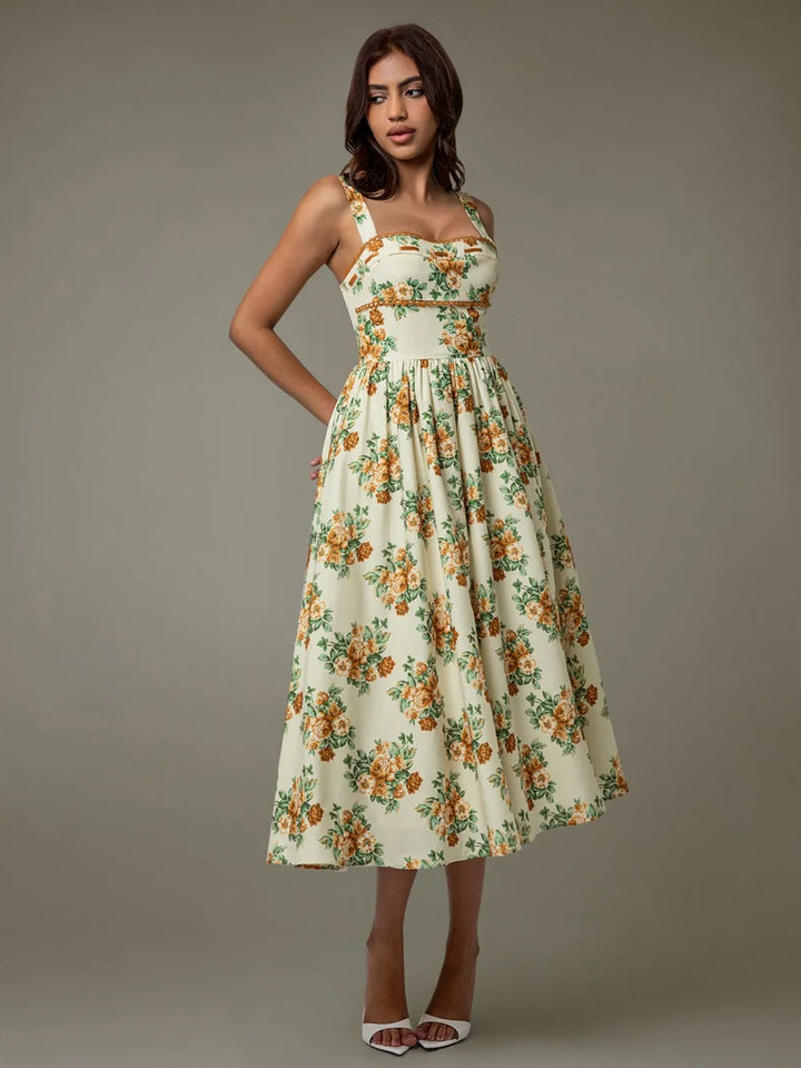 Ludowika Lace Trim Floral Sleeveless Midi Dress