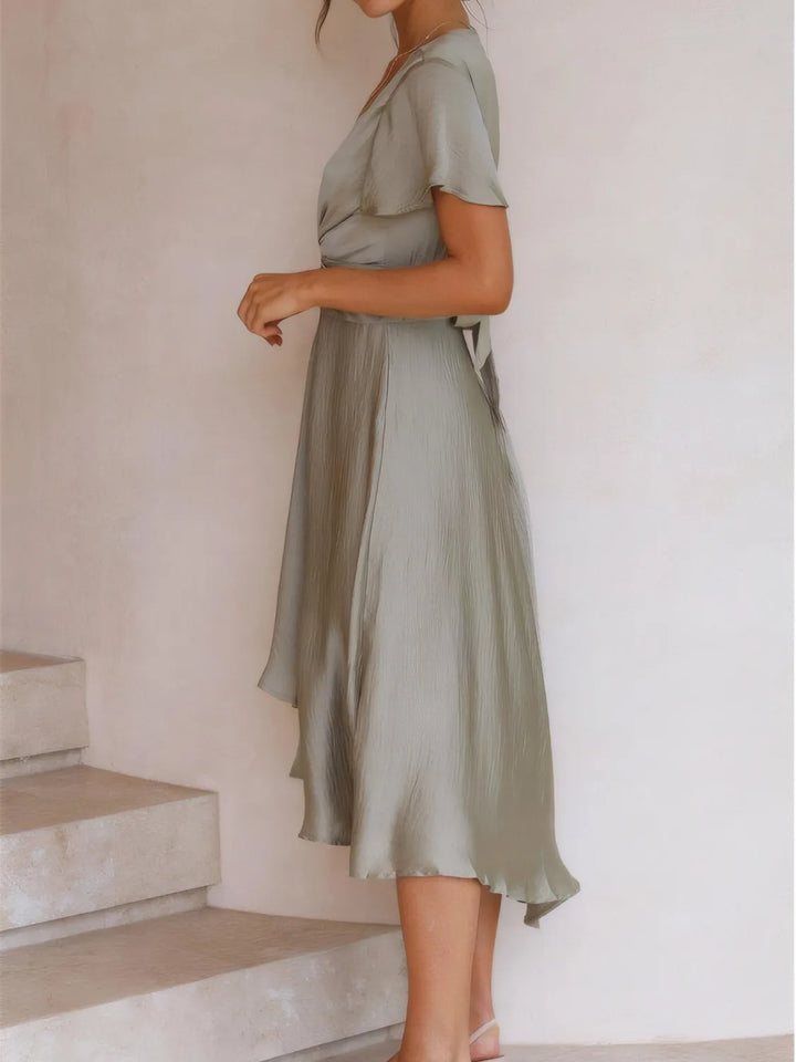 Ludowika High-Low Plunge Flutter Sleeve Dress