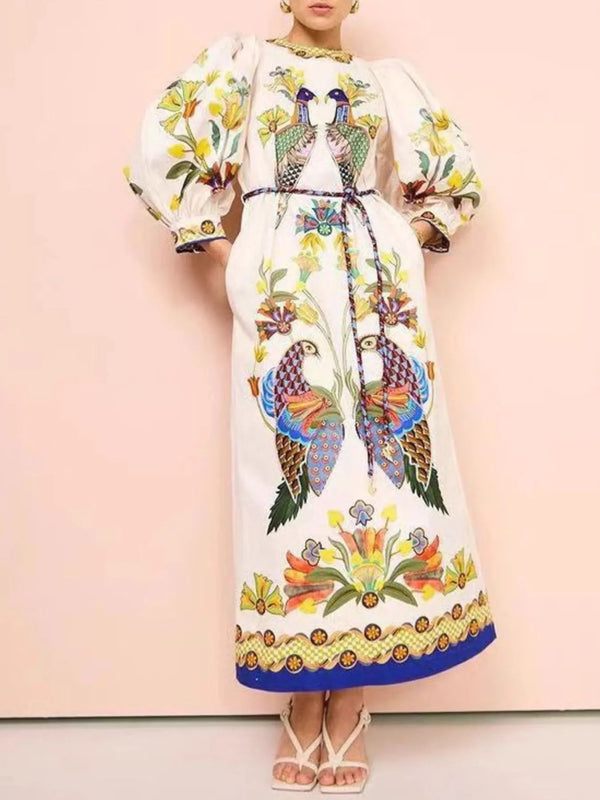 Ludowika Printed Round Neck Puff Sleeve Dress