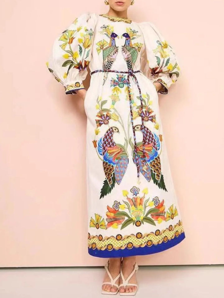 Ludowika Printed Round Neck Puff Sleeve Dress