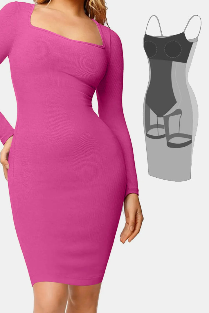 Ludowika Full Size Built-In Shapewear Square Neck Long Sleeve Dress