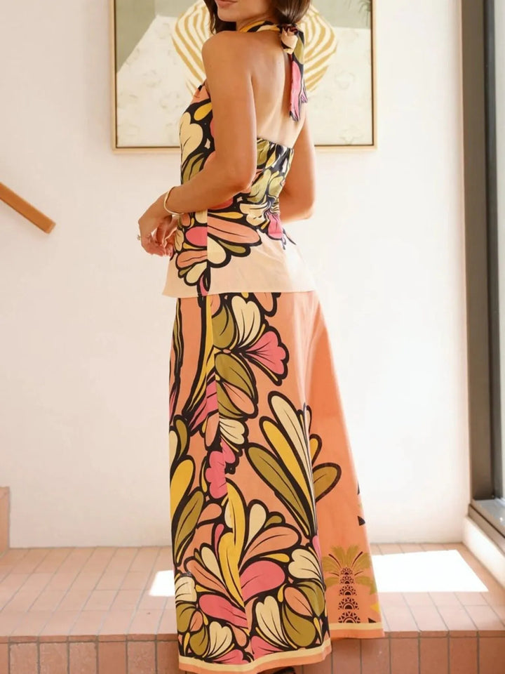 Ludowika Printed Halter Neck Crop Top and Skirt Set