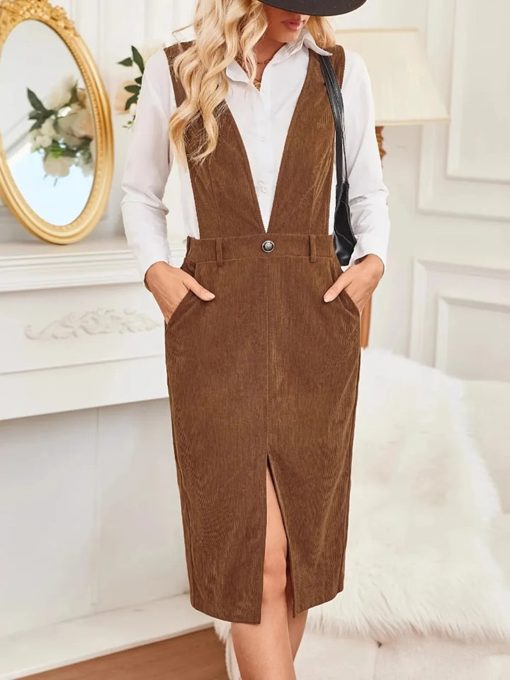Ludowika Front Slit Overall Dress with Pockets