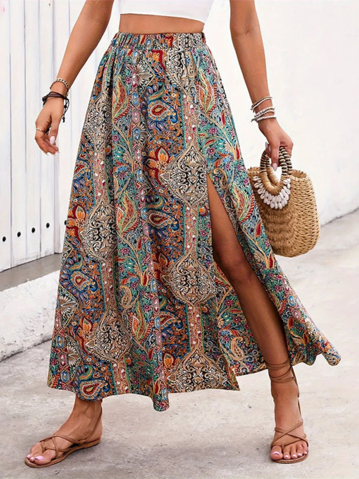 Ludowika Slit Printed Elastic Waist Skirt