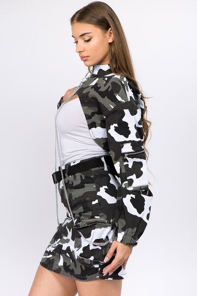 American Bazi Camouflage Cropped Jacket with Chains - Ludowika 