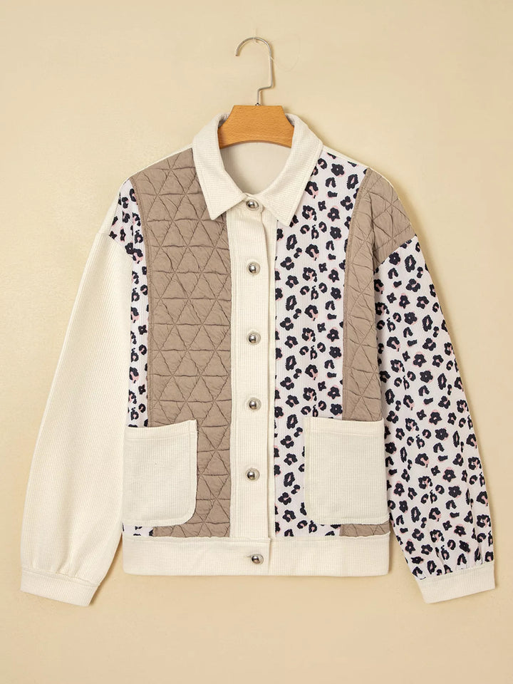 Ludowika Leopard Waffle Quilted Patchwork Button Front Jacket