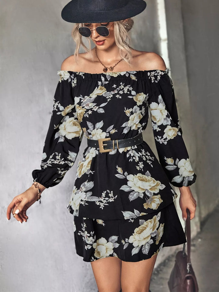Ludowika Off-Shoulder Floral Print Long Sleeve Mini Dress
