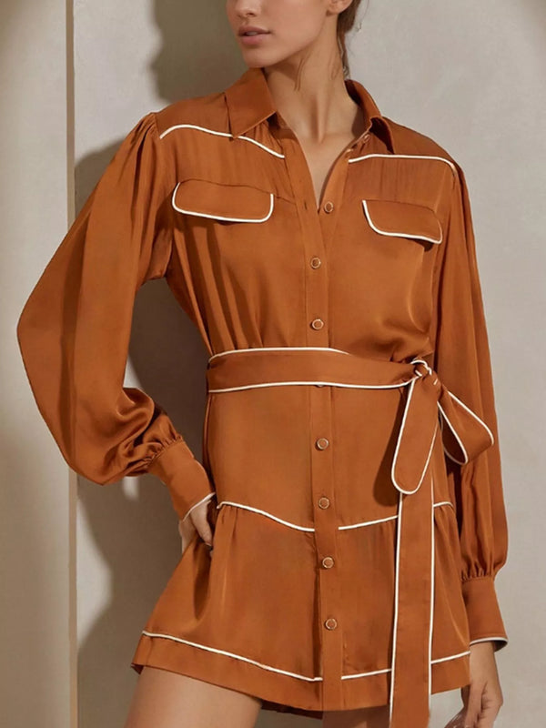 Ludowika Button Front Long Sleeve Shirt Dress