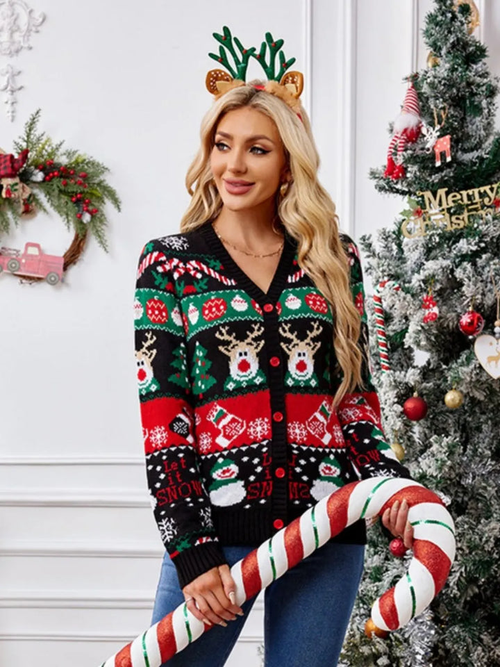 Ludowika Christmas Reindeer Button Up Long Sleeve Cardigan