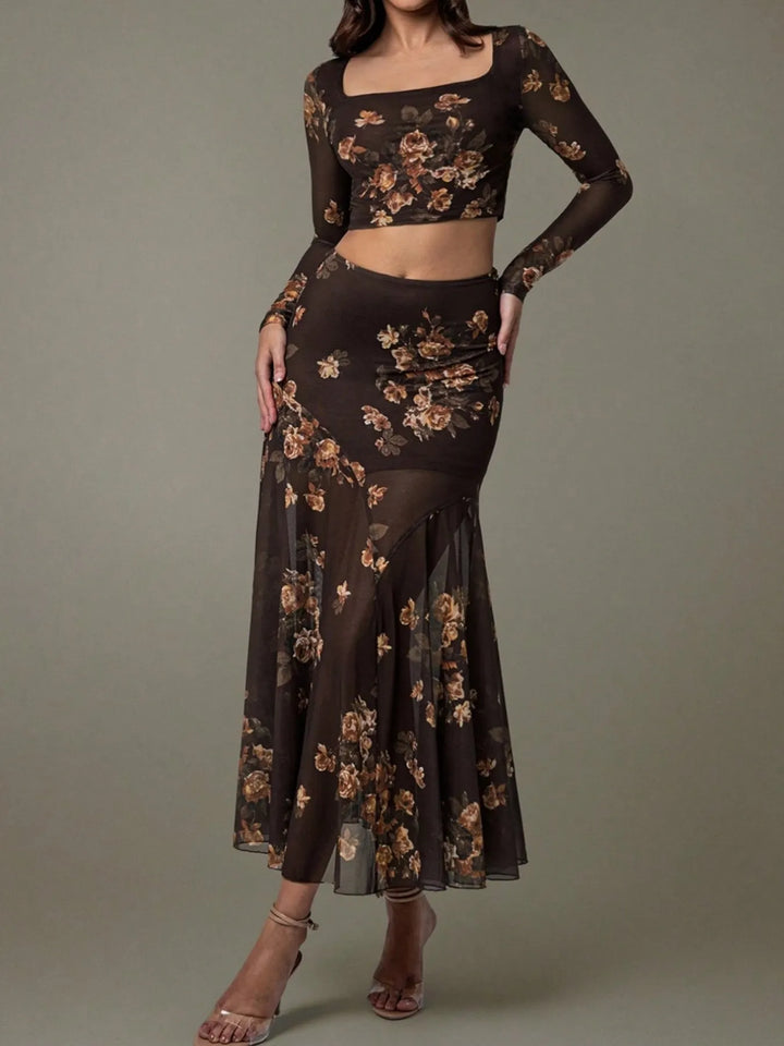 Ludowika Floral Square Neck Top and Skirt Set