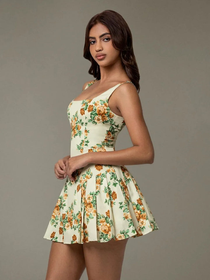 Ludowika Floral Sleeveless Mini Pleated Dress
