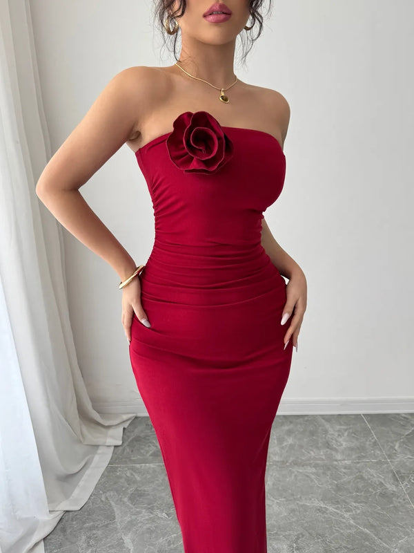 Ludowika Slit Back Flower Tube Midi Dress