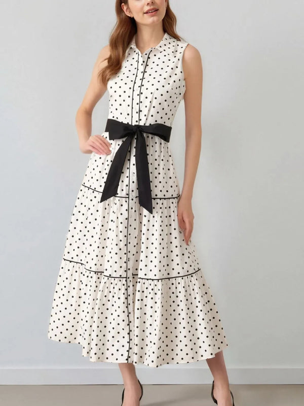 Ludowika Polka Dot Sleeveless Midi Shirt Dress