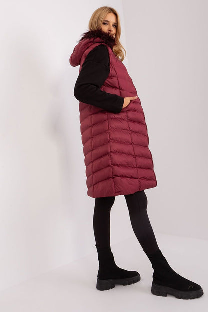 Long Down Vest with Zipper, Detachable Hood & Slide Pockets