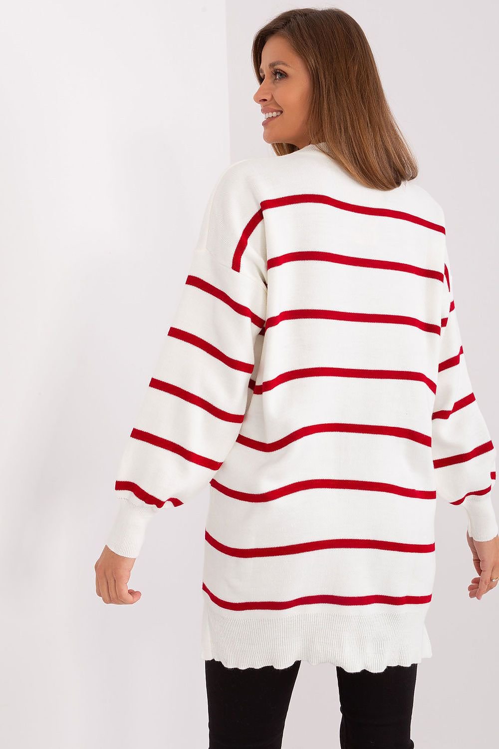 Striped Long Sweater with Round Neckline