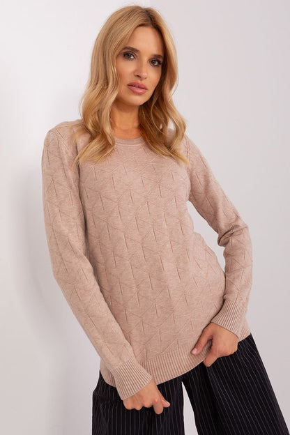 Comfortable women's cotton sweater with a textured fabric, long sleeves, and a round neckline, perfect for everyday wear and easy to style for various occasions.






