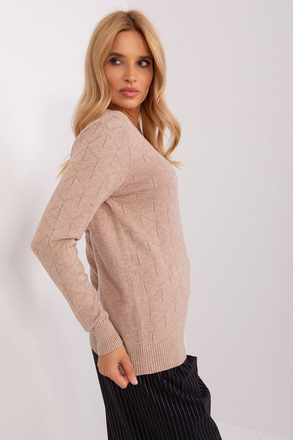 Textured Cotton Sweater with Round Neckline and Long Sleeves