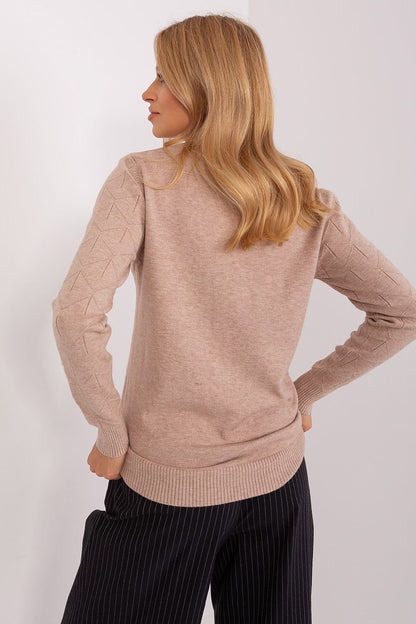 Textured Cotton Sweater with Round Neckline and Long Sleeves