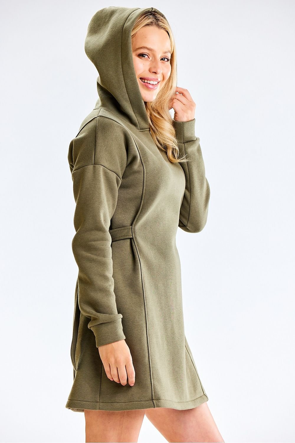 Hooded Dress with Long Sleeves and Adjustable Side Fit